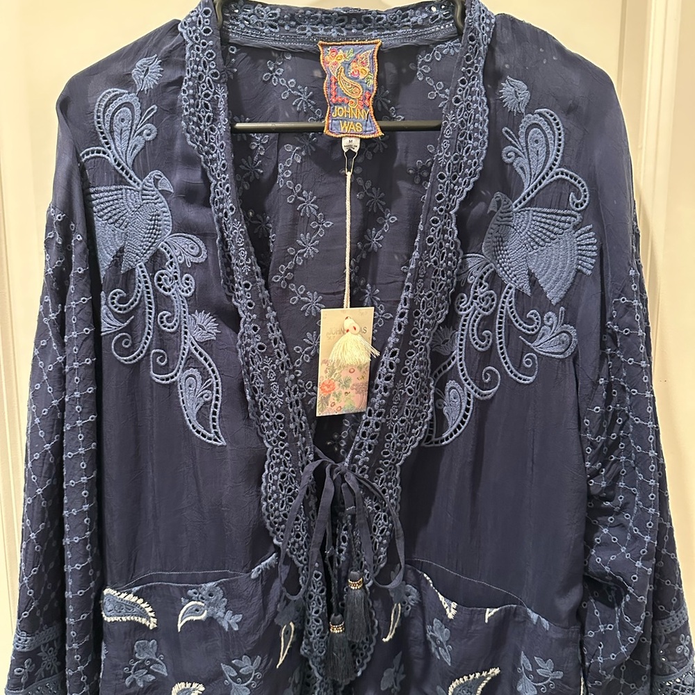 Johnny Was Navy Embroidered Kimono